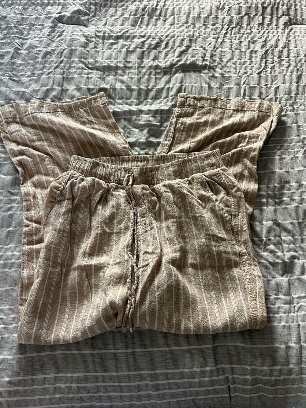 Striped Beige Drawstring Pants